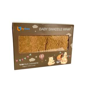 Bydooo Faux Cashmere Baby Swaddle Wrap - Brown Teddy Bear Organic Cotton Lining